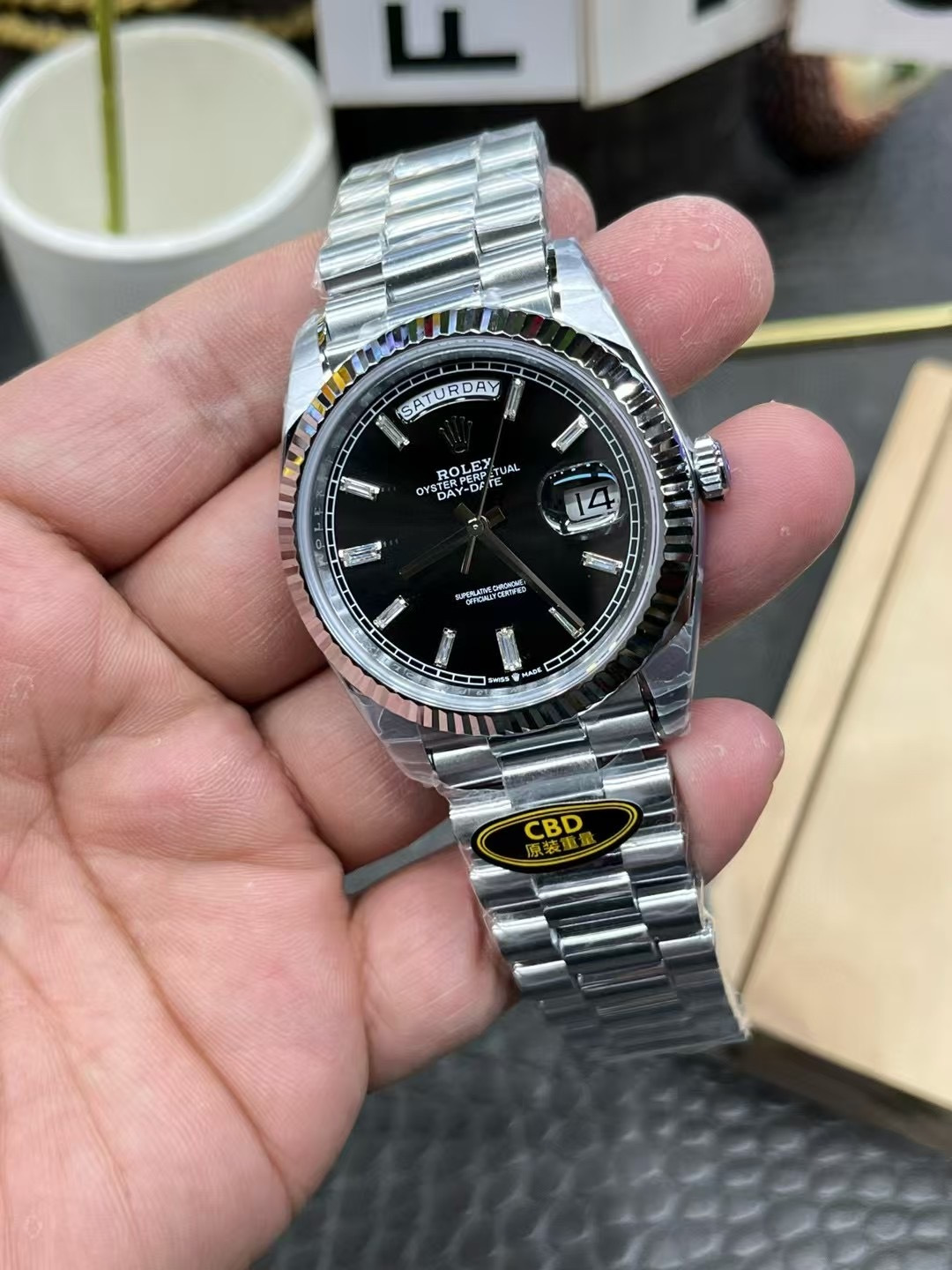 Rolex Day-Date 40mm White Gold Bright-Black Dial 228239 1:1 Superclone - CBD factory view