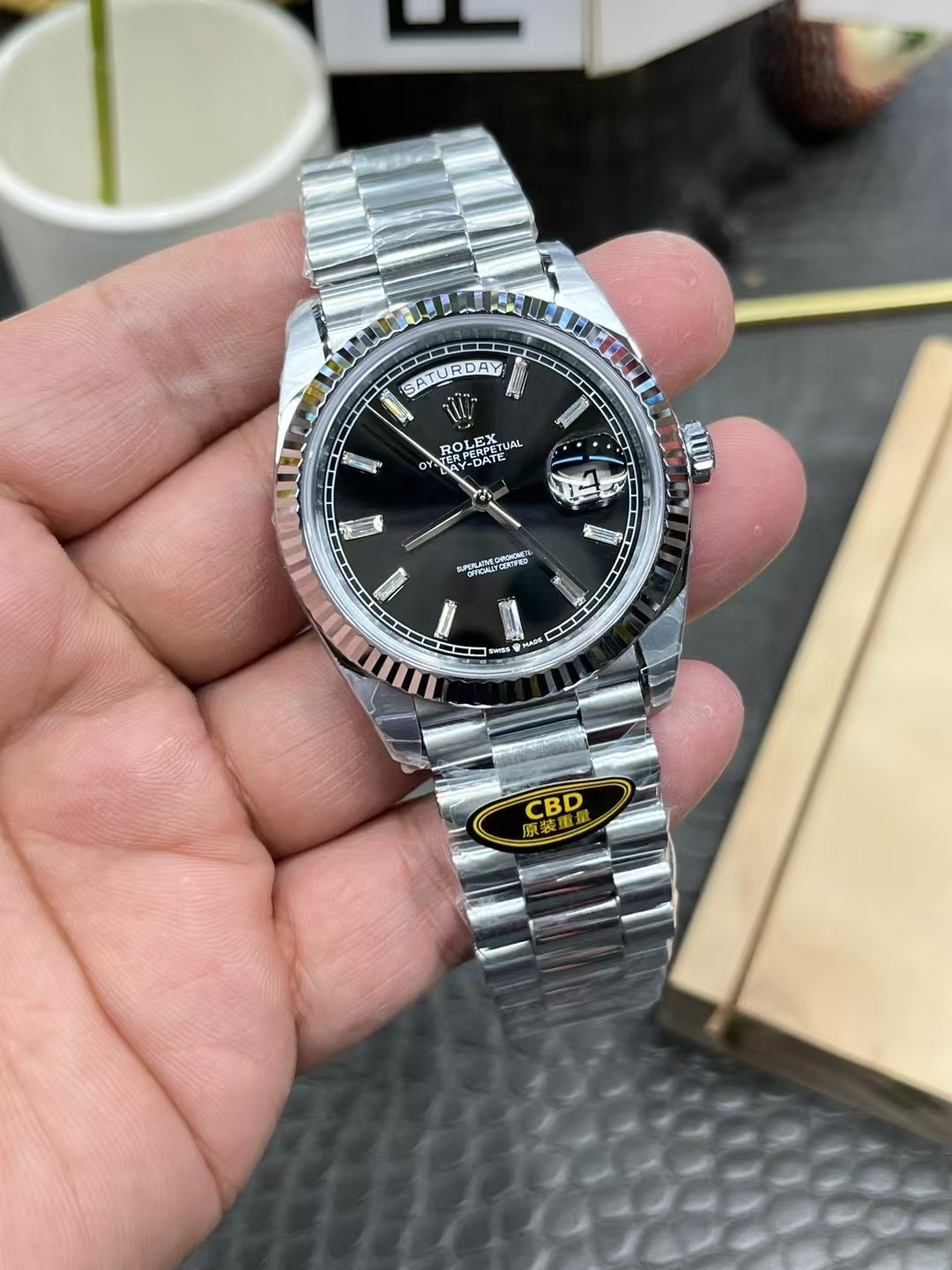 Rolex Day-Date 40mm White Gold Bright-Black Dial 228239 1:1 Superclone - CBD factory view