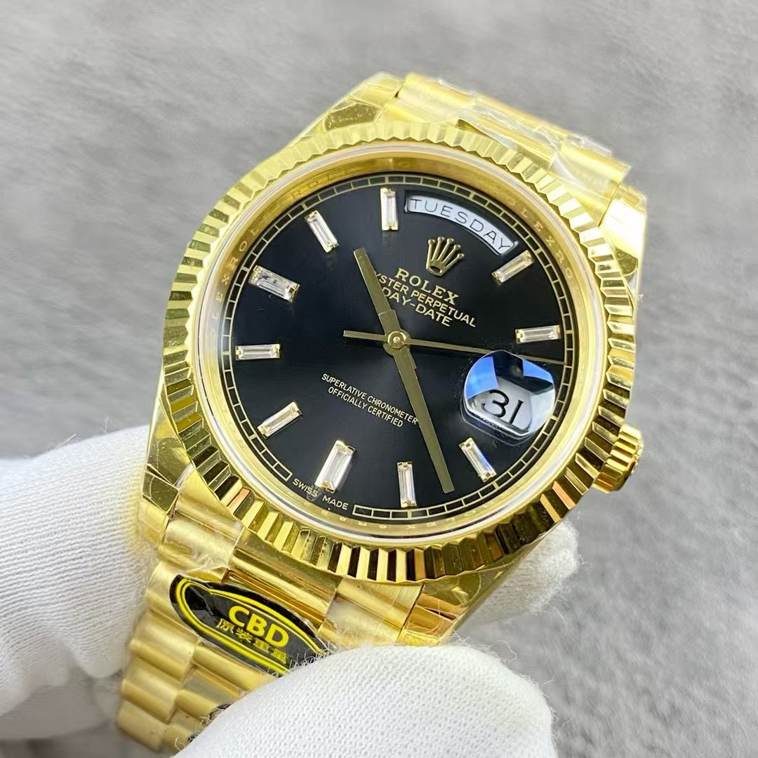 Rolex Day-Date 40mm Yellow-gold-tone Bright Black Index Dial Fluted Bezel President 1:1 Superclone - CBD factory view