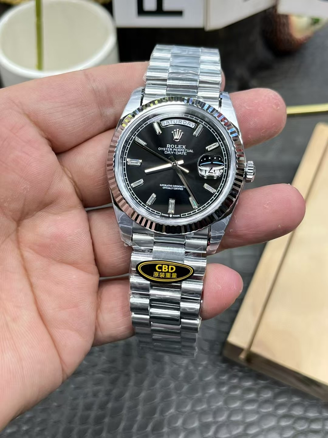 Rolex Day-Date 40mm White Gold Bright-Black Dial 228239 1:1 Superclone - CBD factory view