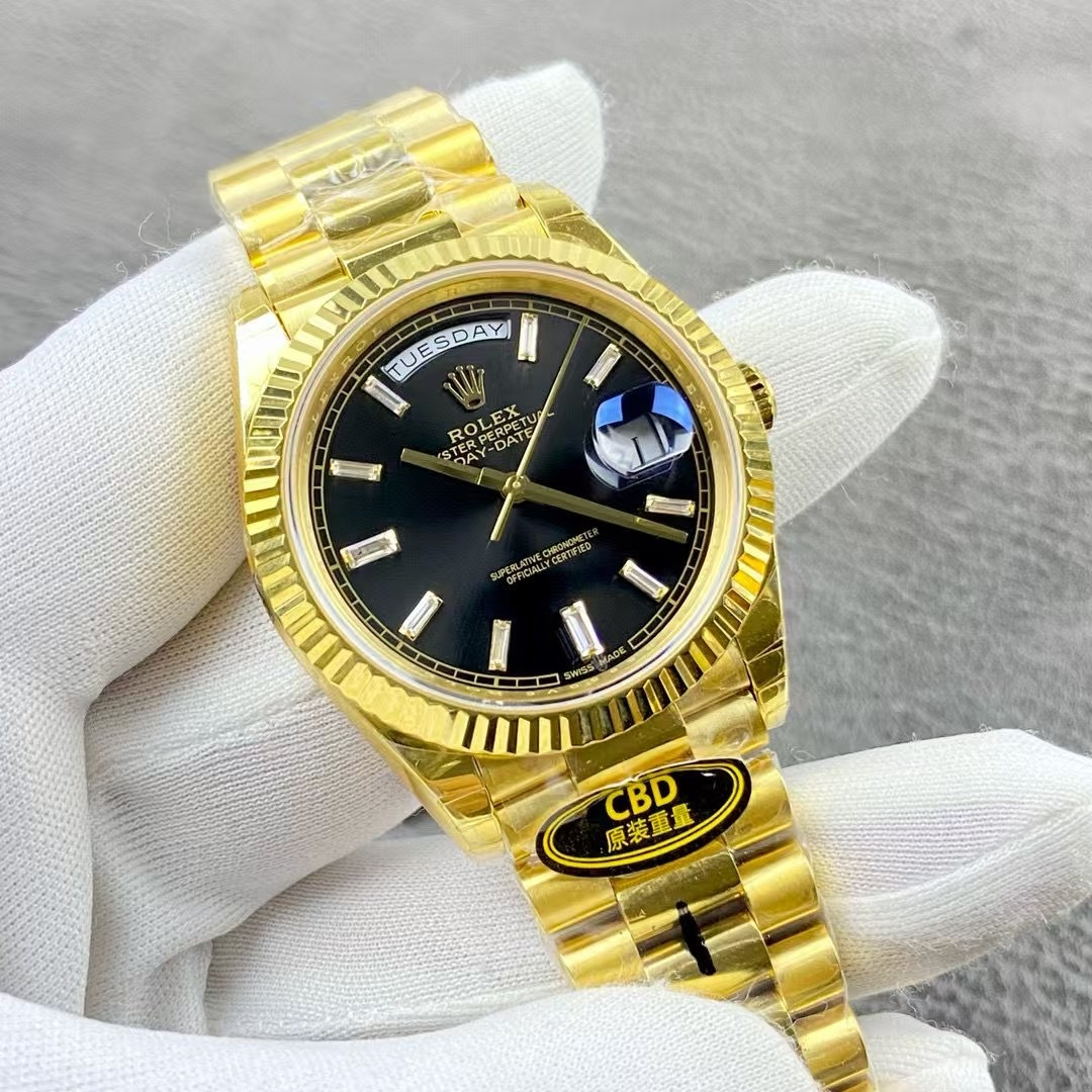 Rolex Day-Date 40mm Yellow-gold-tone Bright Black Index Dial Fluted Bezel President 1:1 Superclone - CBD factory view