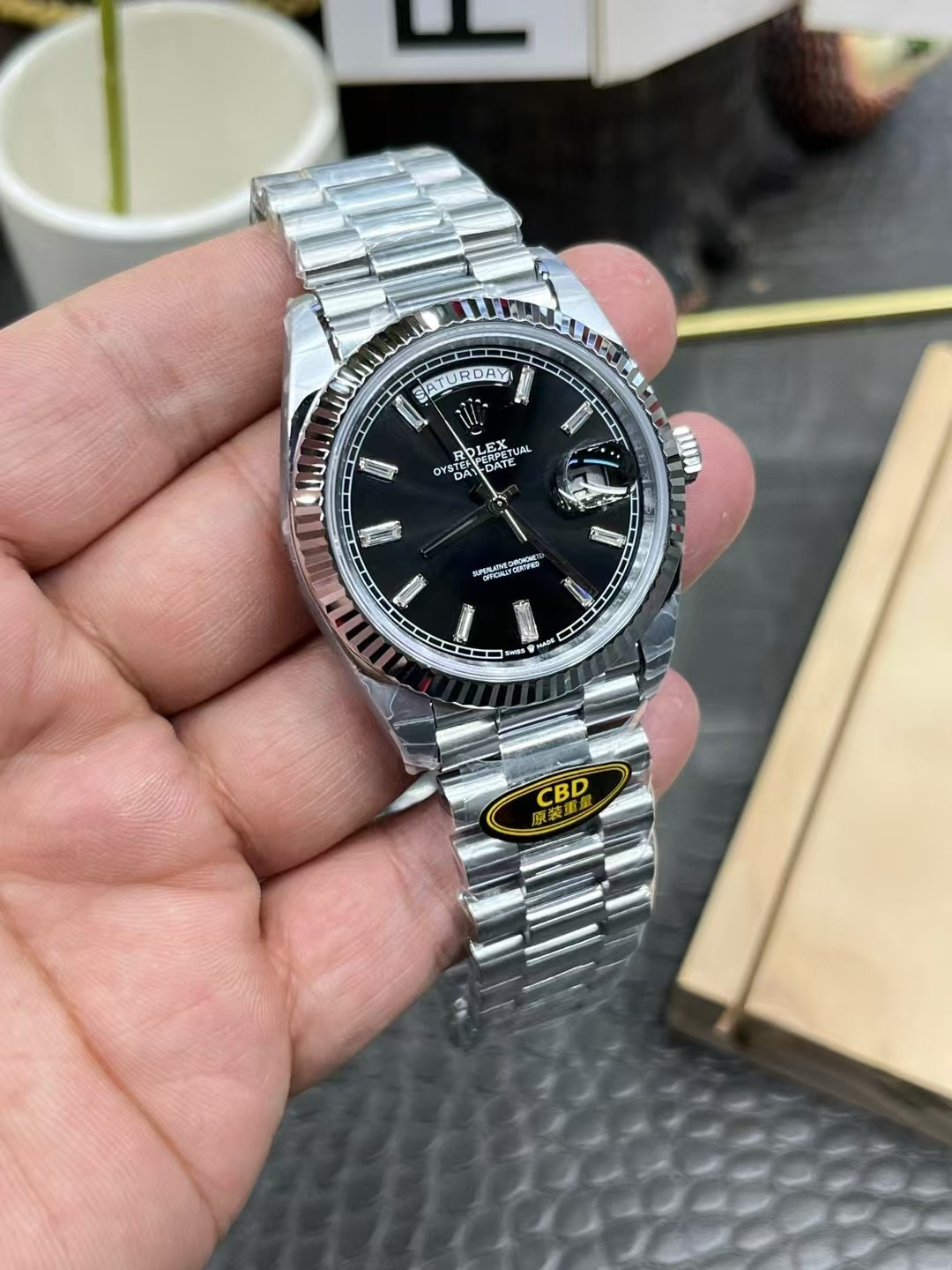 Rolex Day-Date 40mm White Gold Bright-Black Dial 228239 1:1 Superclone - CBD factory view