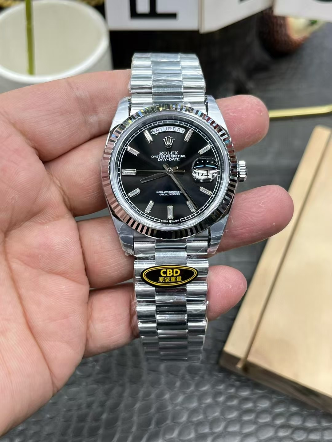 Rolex Day-Date 40mm White Gold Bright-Black Dial 228239 1:1 Superclone - CBD factory view
