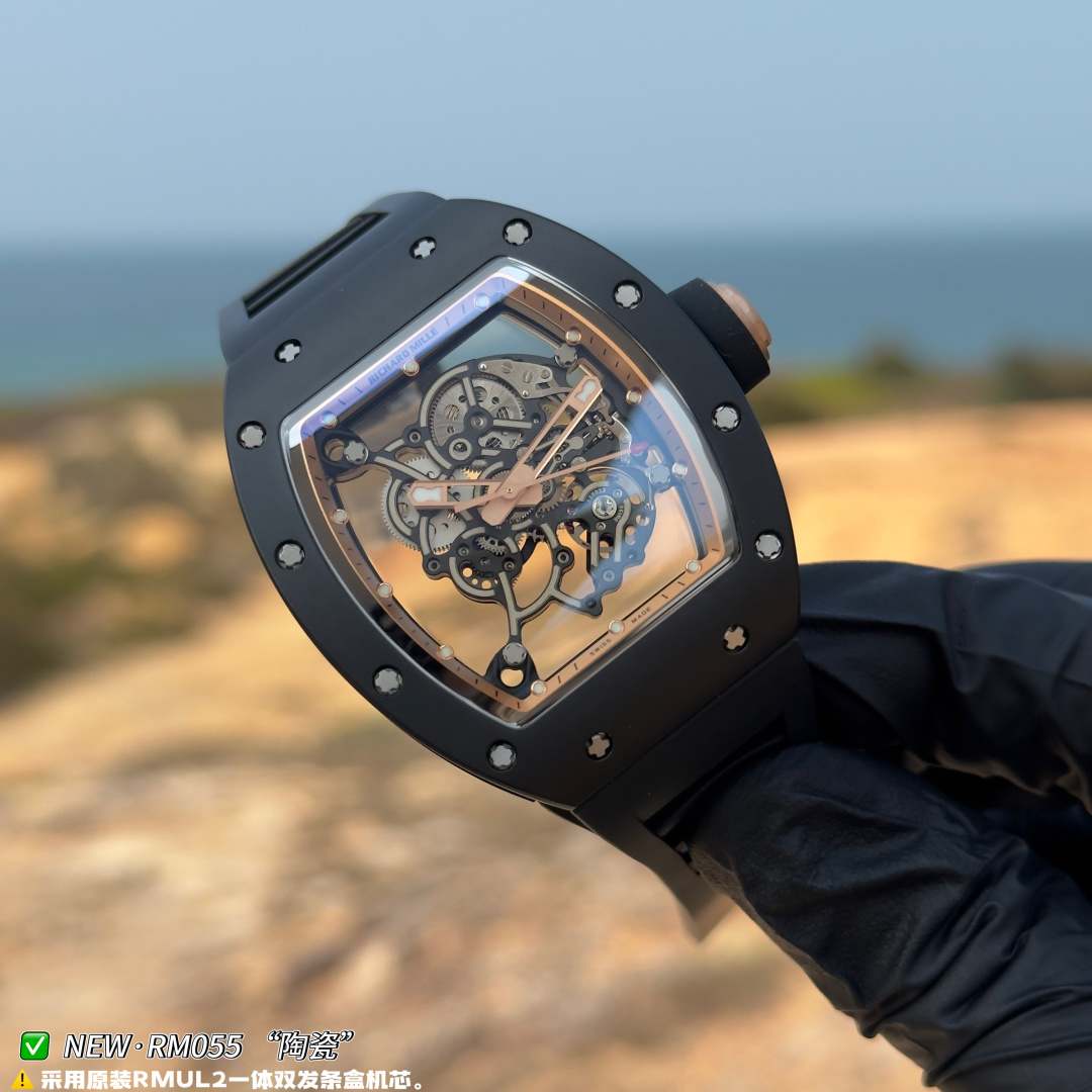 Richard Mille RM 055 RM055 White Ceramic Rubber strap 49.90 x 42.70 mm Configuration 0FBA99 1:1 Superclone