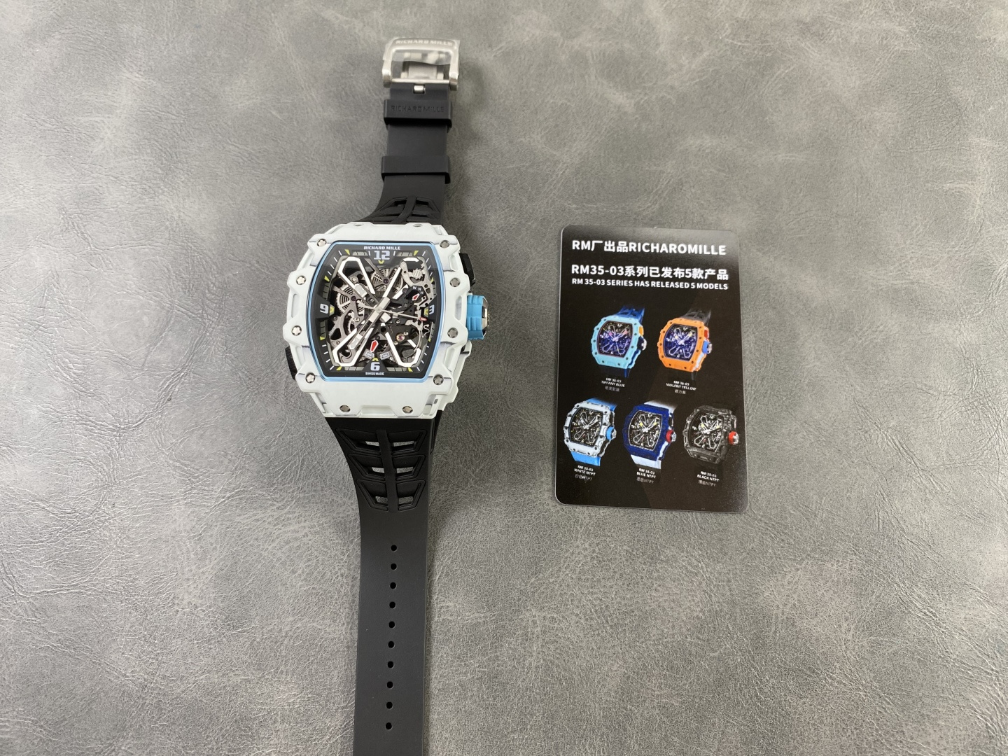Richard Mille RM 035 RM35 Carbon composite 43.15 x 49.95 mm Skeleton / openworked CLEAN Factory Configuration 37CC1C 1:1 Superclone - Image 5