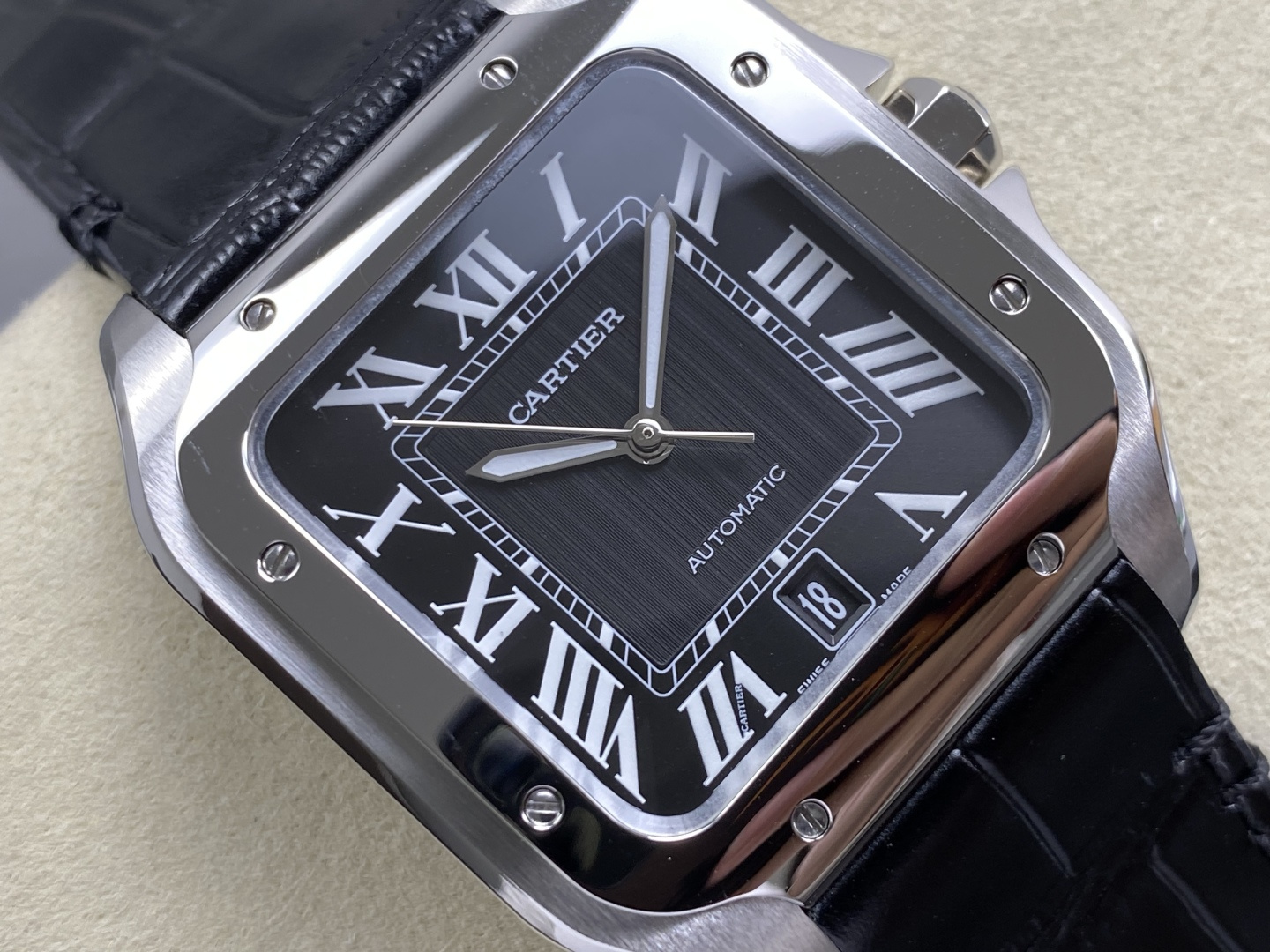 Cartier Santos Stainless steel Rubber strap 39.8 x 47.5 mm Configuration BCAA11 1:1 Superclone - Image 9