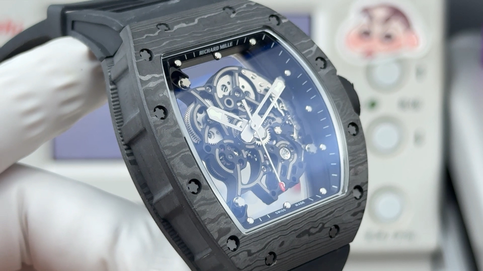 Richard Mille RM 055 RM055 Black Carbon composite Rubber strap 49.90 x 42.70 mm Configuration 49631E 1:1 Superclone