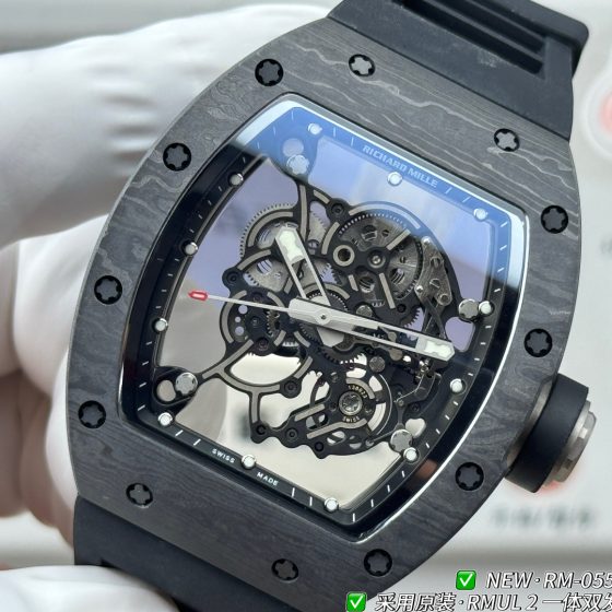 Richard Mille RM 055 RM055 Black Carbon composite Rubber strap 49.90 x 42.70 mm Configuration 332575 1:1 Superclone
