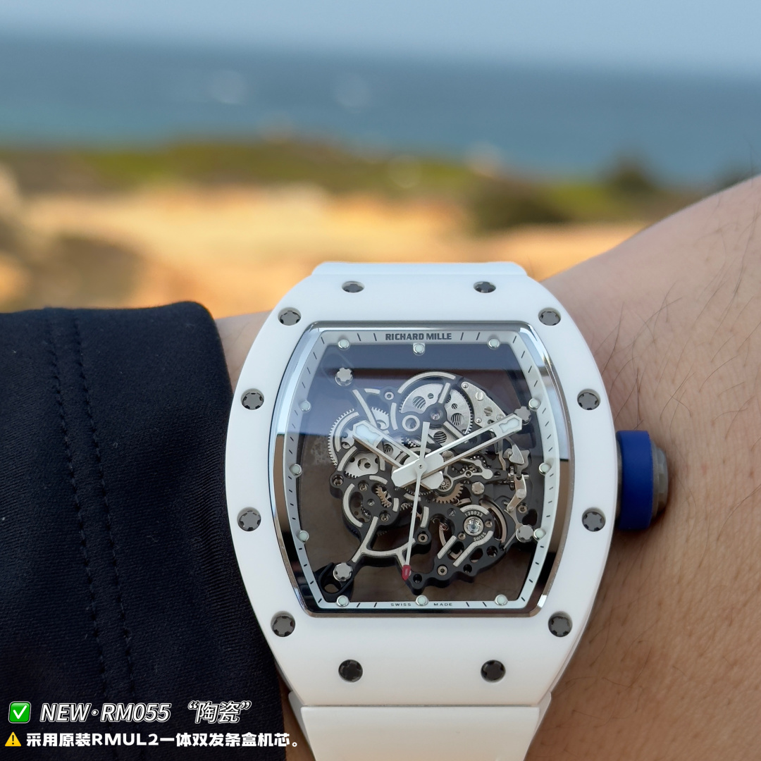 Richard Mille RM 055 RM055 White Ceramic Rubber strap 49.90 x 42.70 mm Configuration B5006C 1:1 Superclone - Image 11