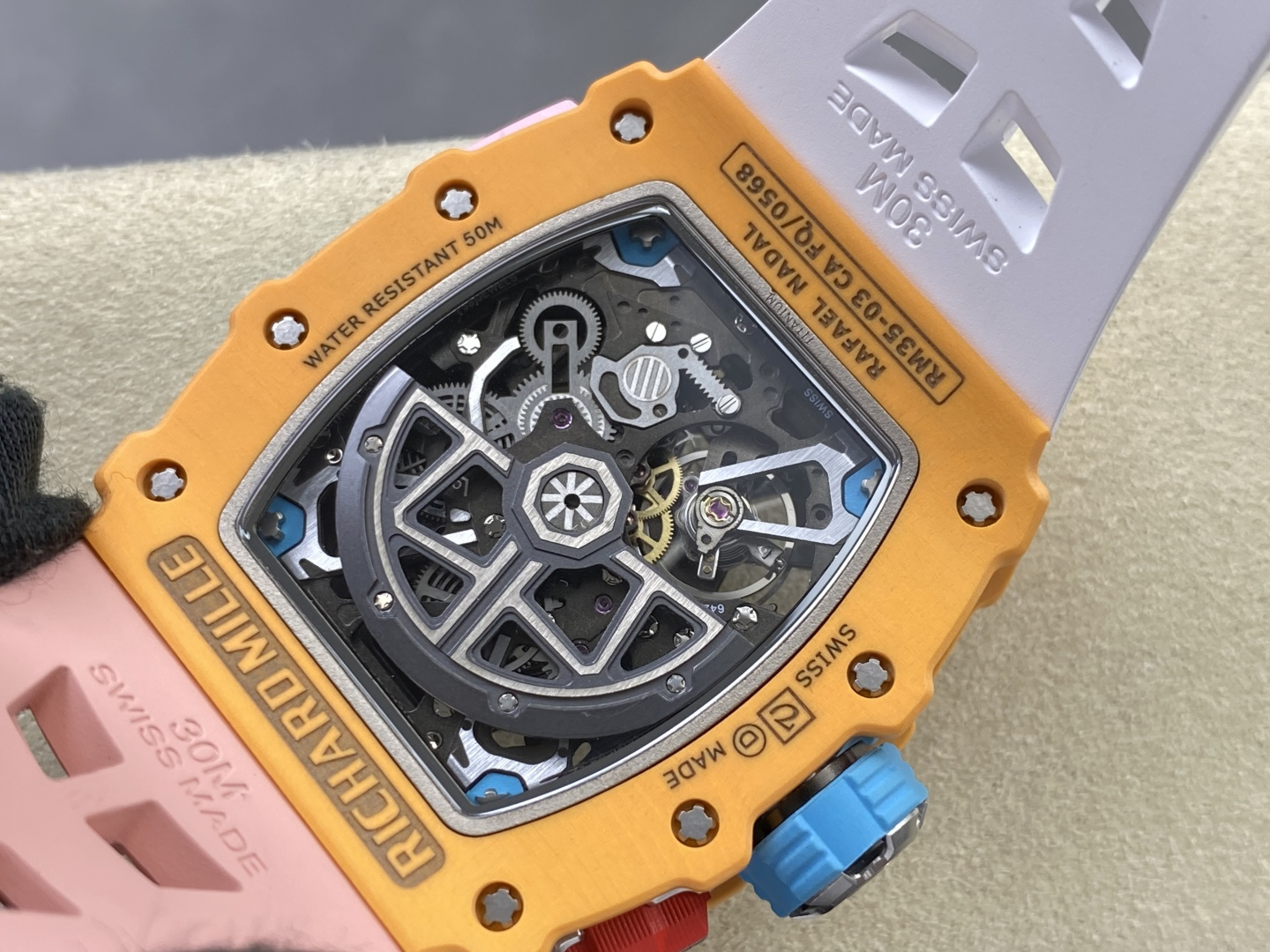 Richard Mille RM 035 RM35 Carbon composite 43.15 x 49.95 mm Skeleton / openworked CLEAN Factory Configuration 09FB4D 1:1 Superclone - Image 8
