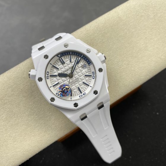 Audemars Piguet Royal Oak 15707CB Ceramic White dial Rubber strap 1:1 Superclone
