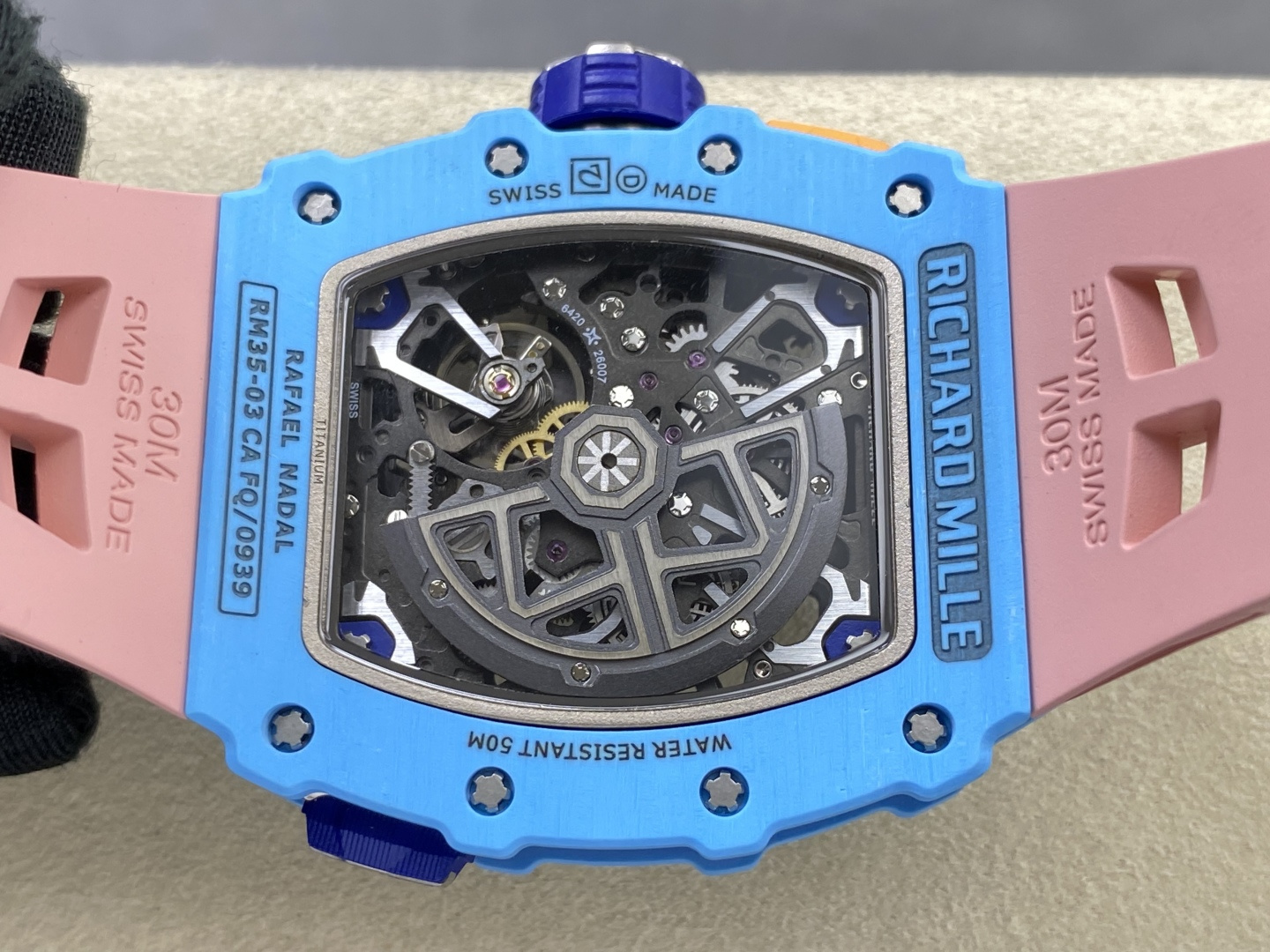 Richard Mille RM 035 RM35 Carbon composite 43.15 x 49.95 mm Skeleton / openworked CLEAN Factory Configuration FDC8A8 1:1 Superclone - Image 5