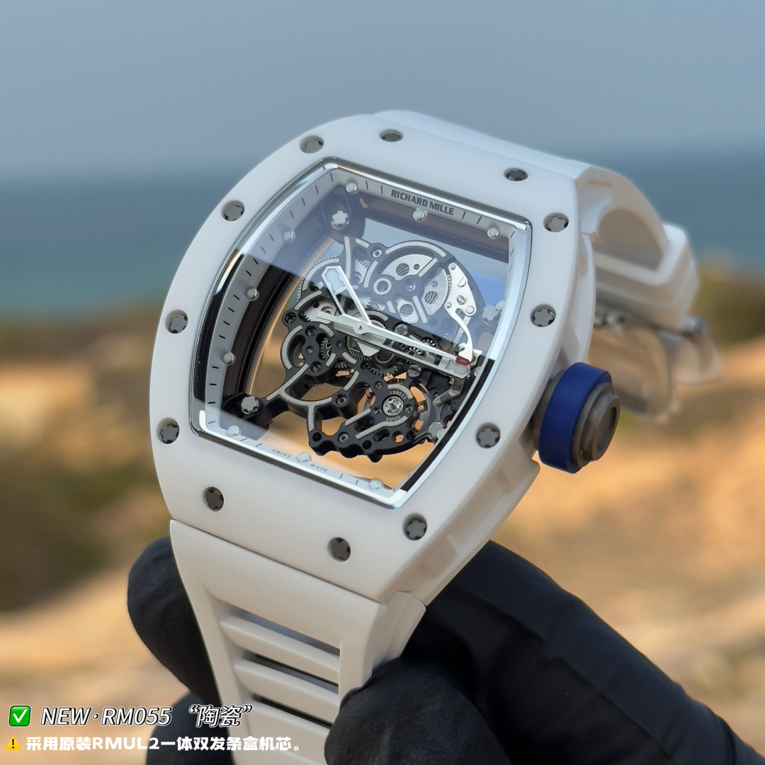 Richard Mille RM 055 RM055 White Ceramic Rubber strap 49.90 x 42.70 mm Configuration B5006C 1:1 Superclone - Image 9