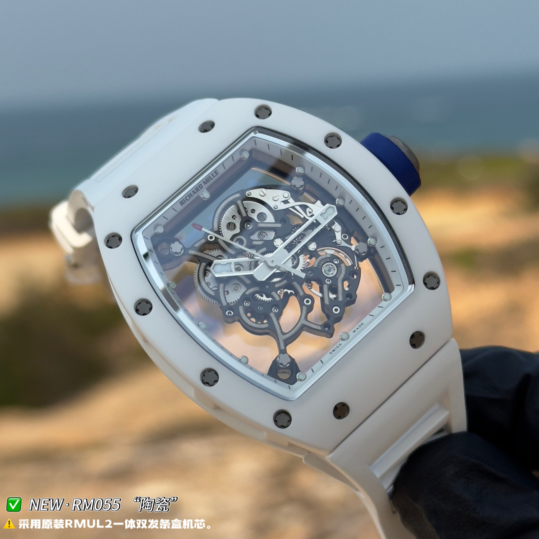 Richard Mille RM 055 RM055 White Ceramic Rubber strap 49.90 x 42.70 mm Configuration B5006C 1:1 Superclone - Image 6