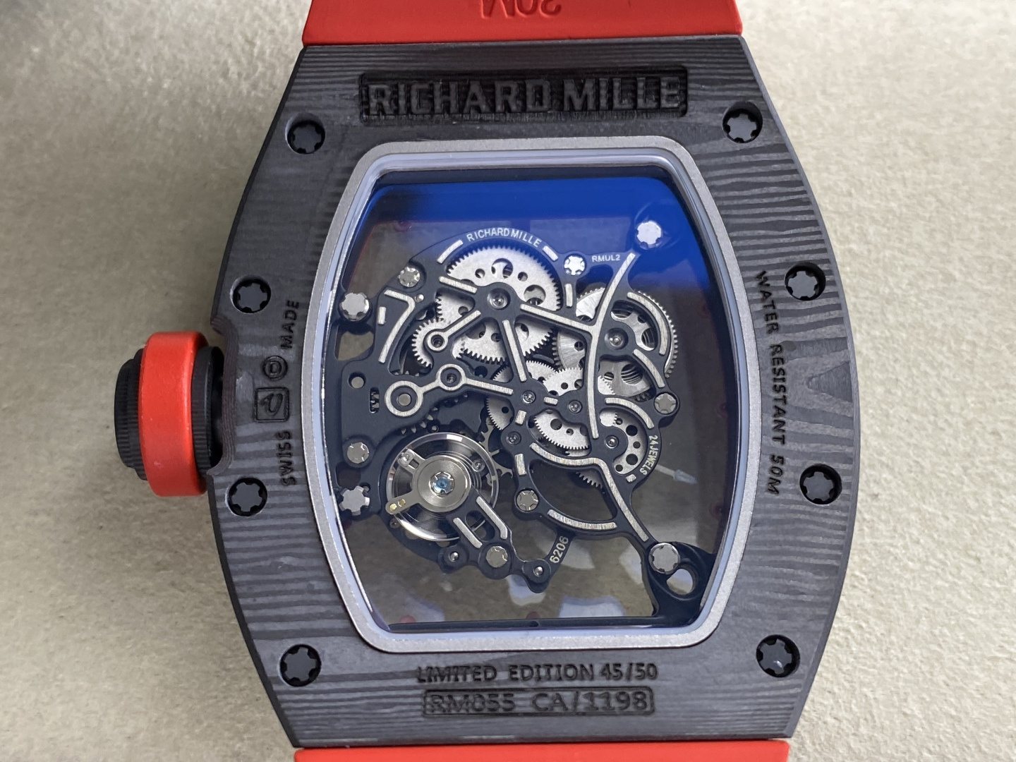 Richard Mille RM 055 RM055 Carbon composite Rubber strap 49.90 x 42.70 mm Configuration 040740 1:1 Superclone - Image 6