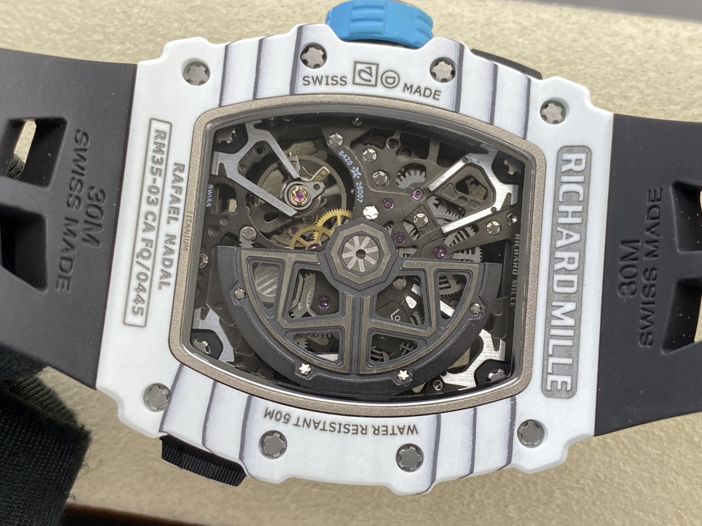 Richard Mille RM 035 RM35 Carbon composite 43.15 x 49.95 mm Skeleton / openworked CLEAN Factory Configuration 37CC1C 1:1 Superclone - Image 11