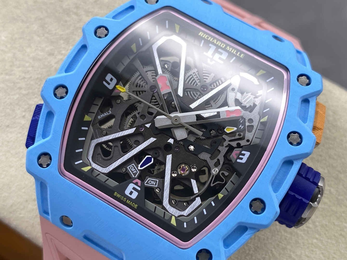 Richard Mille RM 035 RM35 Carbon composite 43.15 x 49.95 mm Skeleton / openworked CLEAN Factory Configuration FDC8A8 1:1 Superclone - Image 7