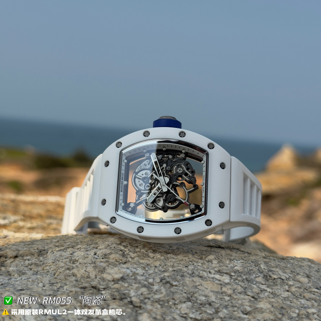 Richard Mille RM 055 RM055 White Ceramic Rubber strap 49.90 x 42.70 mm Configuration B5006C 1:1 Superclone