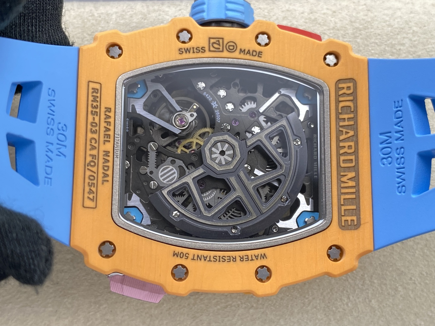 Richard Mille RM 035 RM35 Carbon composite 43.15 x 49.95 mm Skeleton / openworked CLEAN Factory Configuration EFEDF2 1:1 Superclone - Image 7