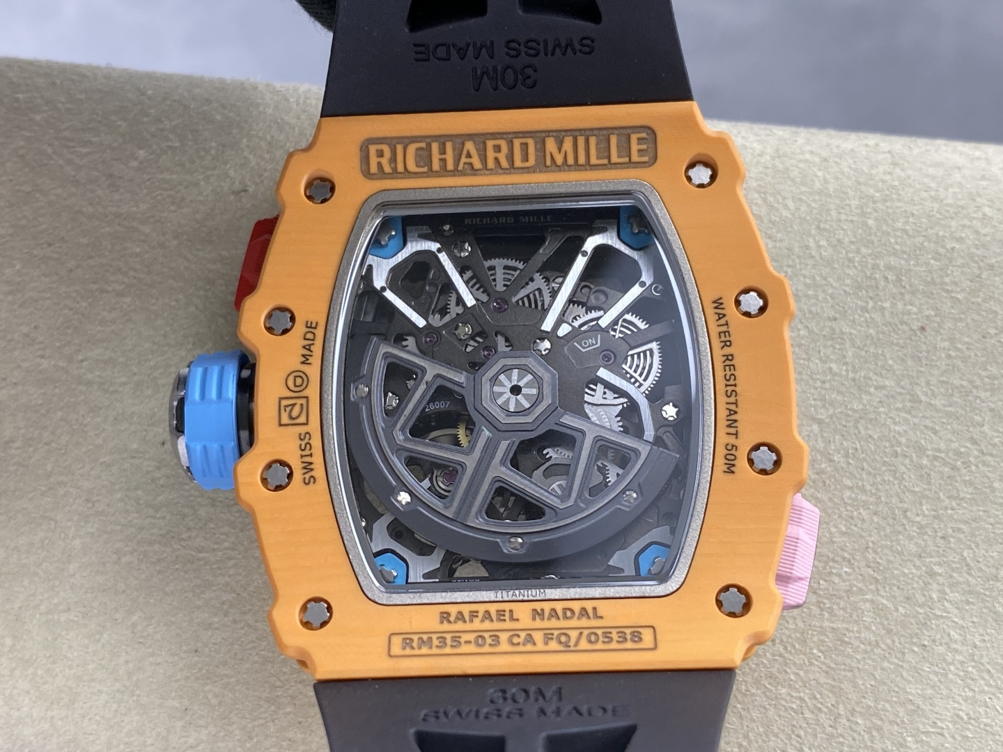 Richard Mille RM 035 RM35 Carbon composite 43.15 x 49.95 mm Skeleton / openworked CLEAN Factory Configuration 78BEE2 1:1 Superclone - Image 6