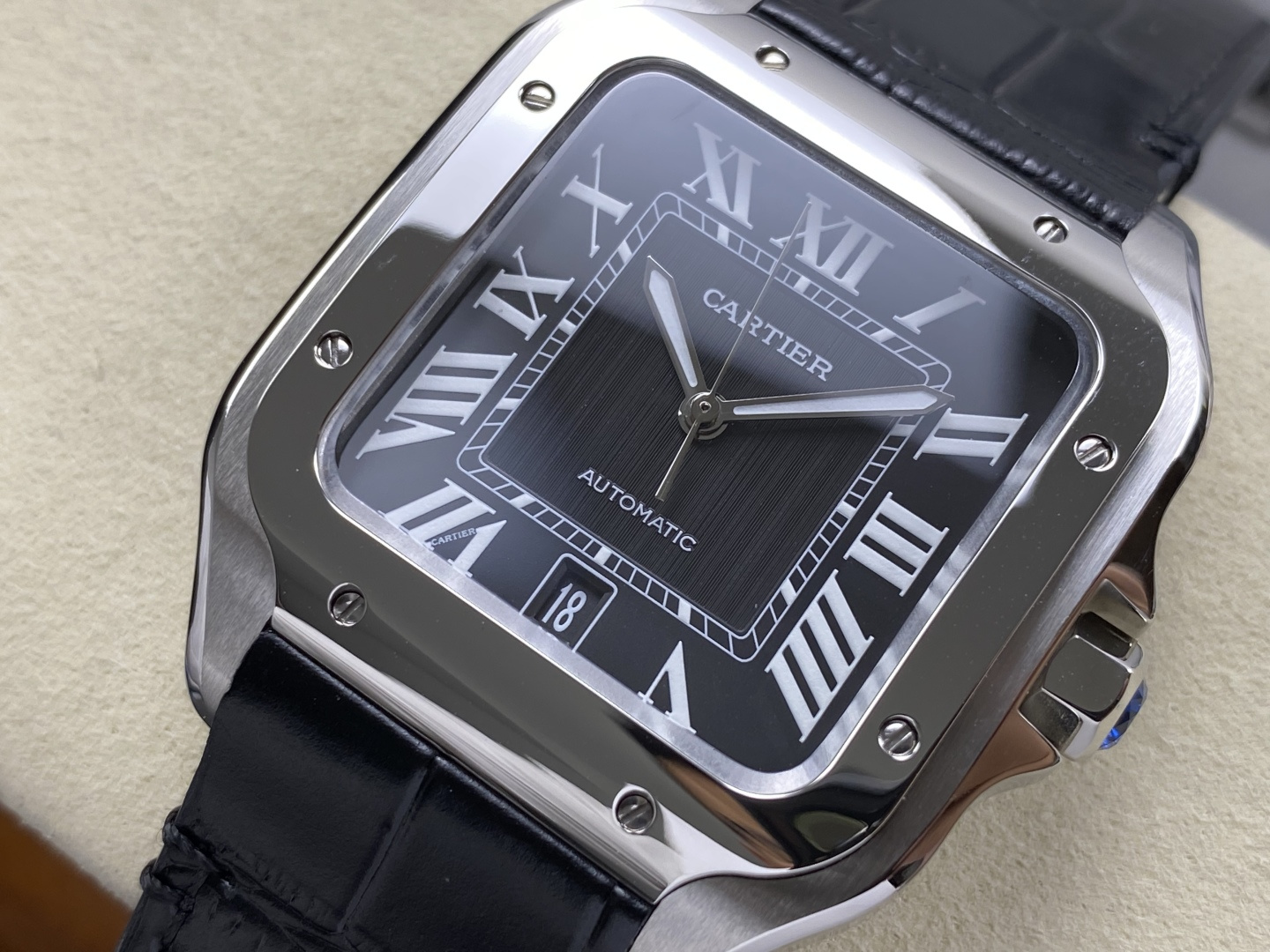 Cartier Santos Stainless steel Rubber strap 39.8 x 47.5 mm Configuration BCAA11 1:1 Superclone - Image 10