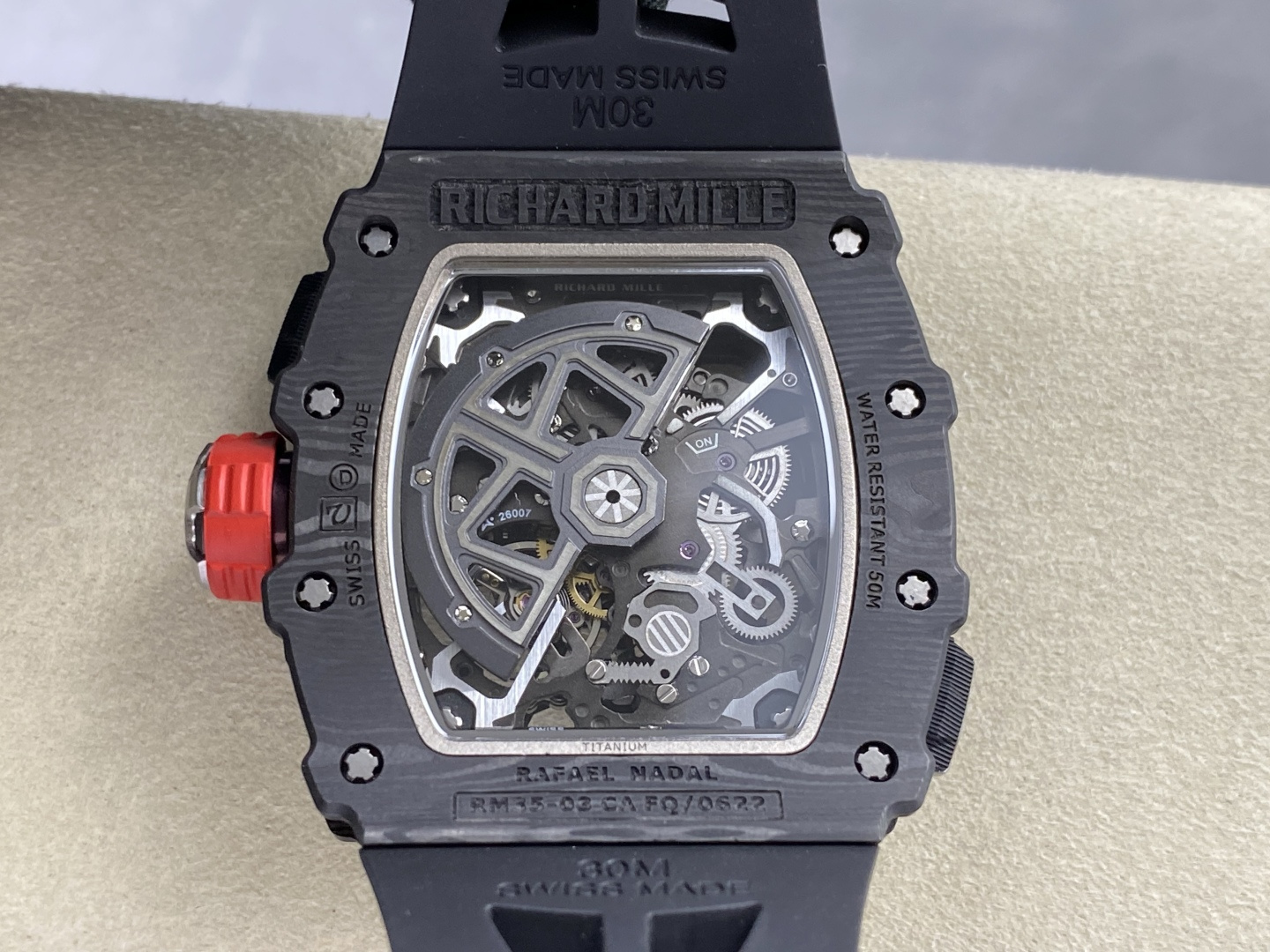 Richard Mille RM 035 RM35 Carbon composite 43.15 x 49.95 mm Skeleton / openworked CLEAN Factory Configuration 2B0F7B 1:1 Superclone - Image 7