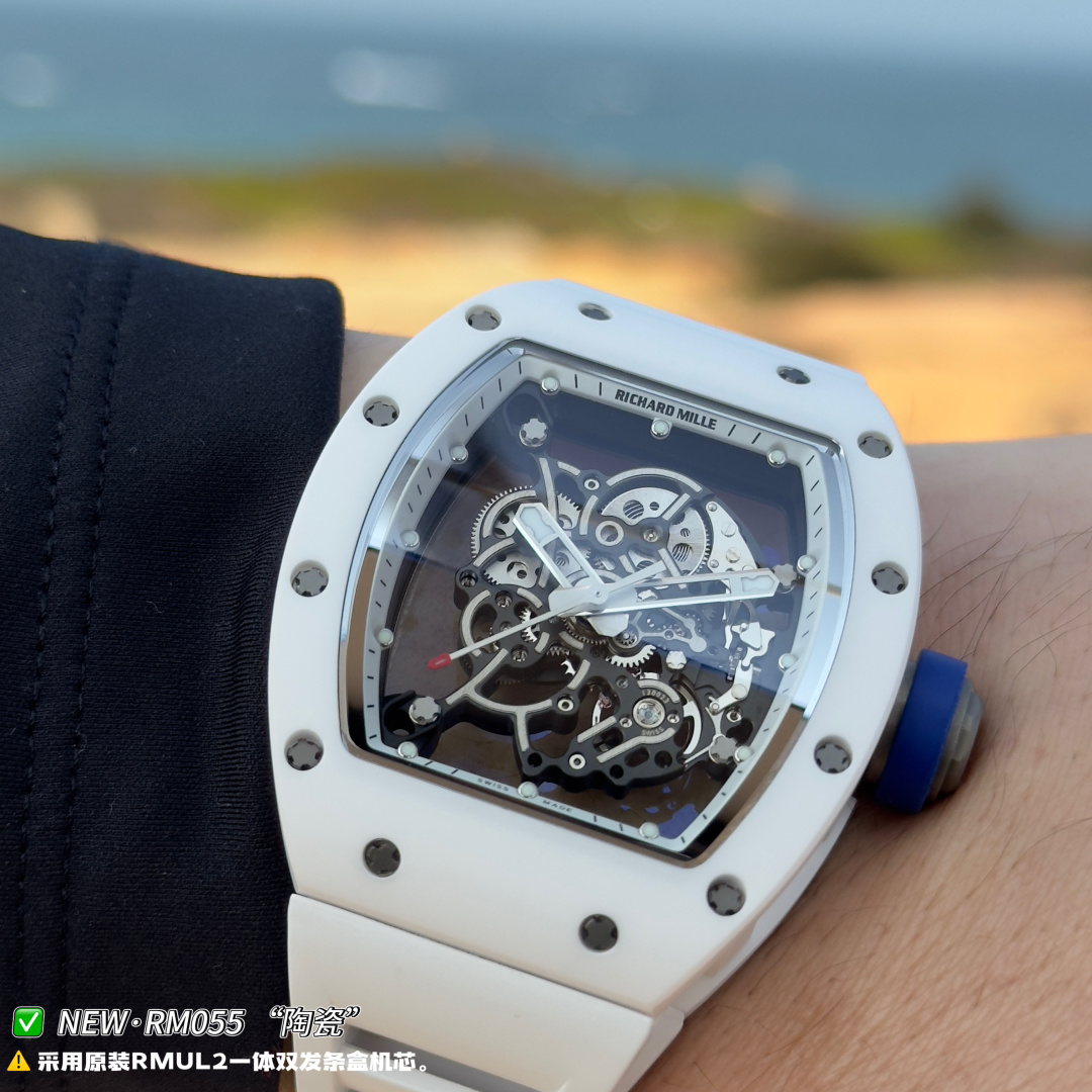 Richard Mille RM 055 RM055 White Ceramic Rubber strap 49.90 x 42.70 mm Configuration B5006C 1:1 Superclone - Image 10