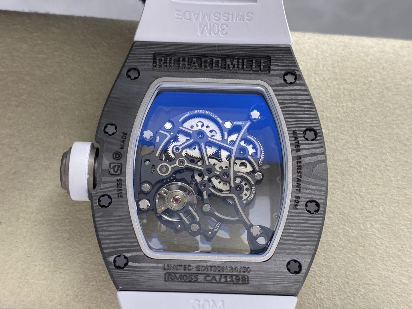 Richard Mille RM 055 RM055 Carbon composite Rubber strap 49.90 x 42.70 mm Configuration 5074DC 1:1 Superclone - Image 3