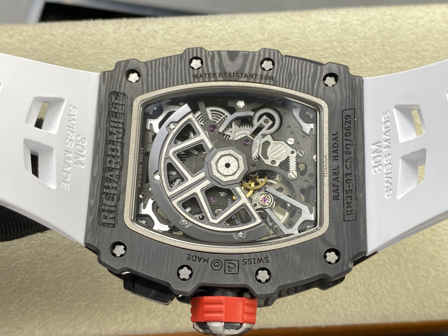 Richard Mille RM 035 RM35 Carbon composite 43.15 x 49.95 mm Skeleton / openworked CLEAN Factory Configuration 684098 1:1 Superclone - Image 5