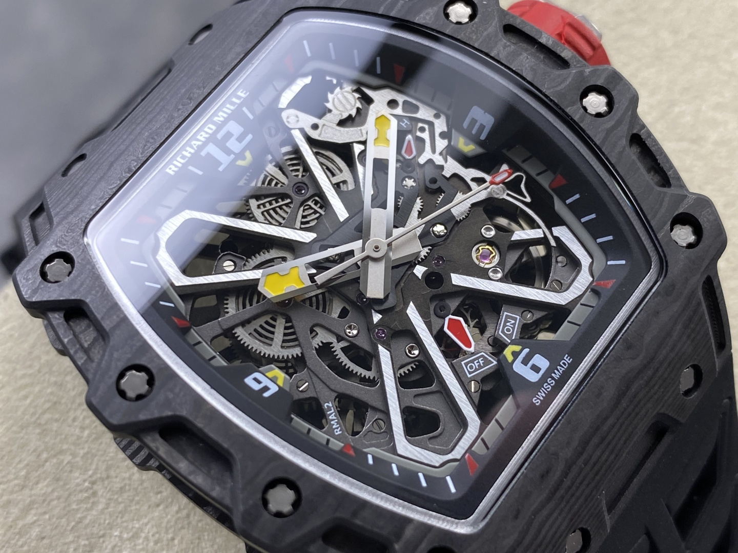 Richard Mille RM 035 RM35 Carbon composite 43.15 x 49.95 mm Skeleton / openworked CLEAN Factory Configuration 2B0F7B 1:1 Superclone - Image 9