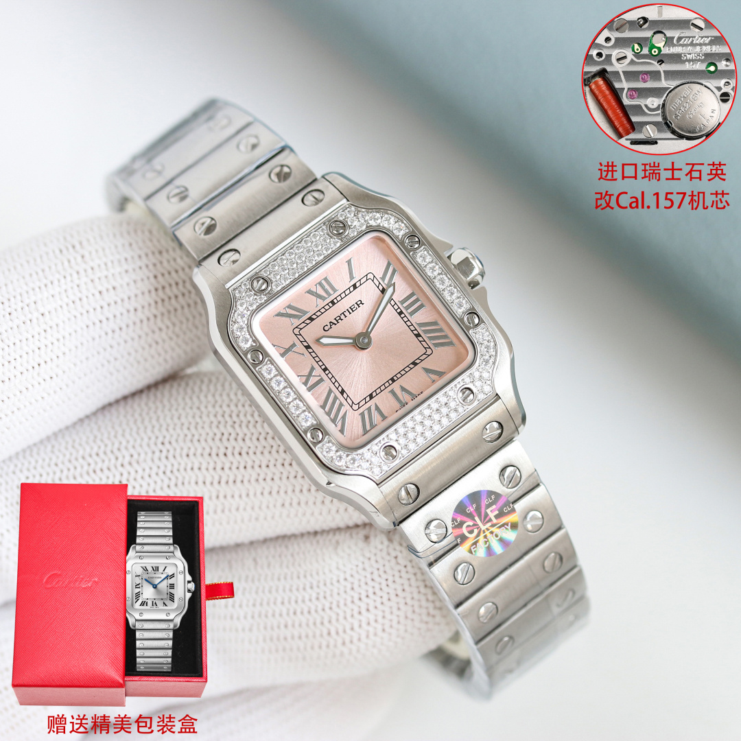 Cartier Santos Silver dial 27 mm CLF Factory Configuration 63DC3C 1:1 Superclone - Image 9