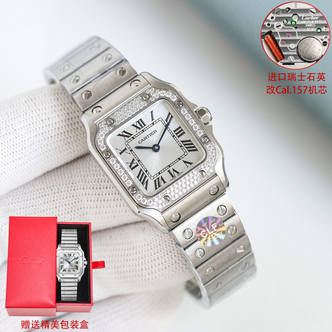 Cartier Santos Silver dial 27 mm CLF Factory Configuration 63DC3C 1:1 Superclone - Image 4