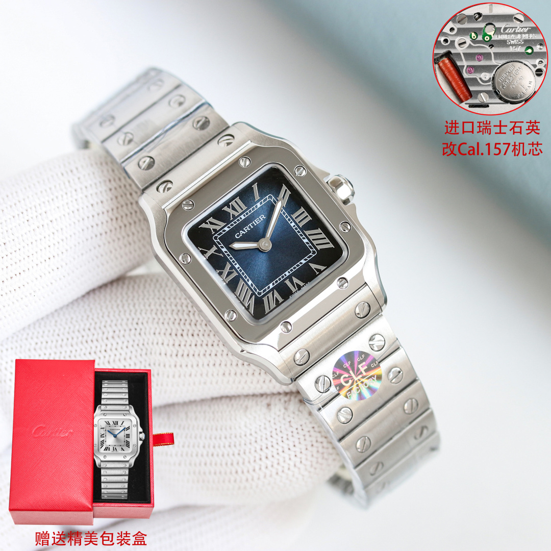 Cartier Santos Silver dial 27 mm CLF Factory Configuration D14A70 1:1 Superclone - Image 5