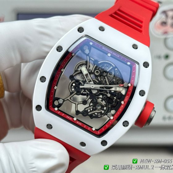Richard Mille RM 055 RM055 White Ceramic Rubber strap 49.90 x 42.70 mm Configuration 02911B 1:1 Superclone