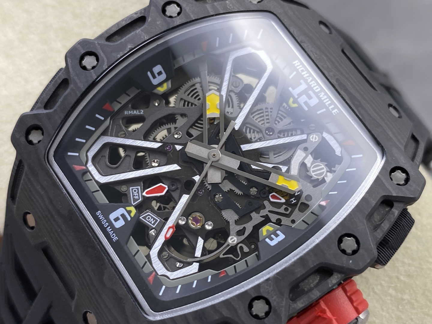 Richard Mille RM 035 RM35 Carbon composite 43.15 x 49.95 mm Skeleton / openworked CLEAN Factory Configuration 2B0F7B 1:1 Superclone - Image 10