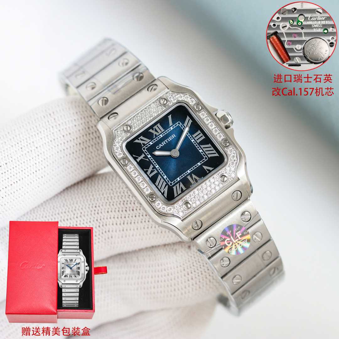 Cartier Santos Silver dial 27 mm CLF Factory Configuration 63DC3C 1:1 Superclone - Image 5