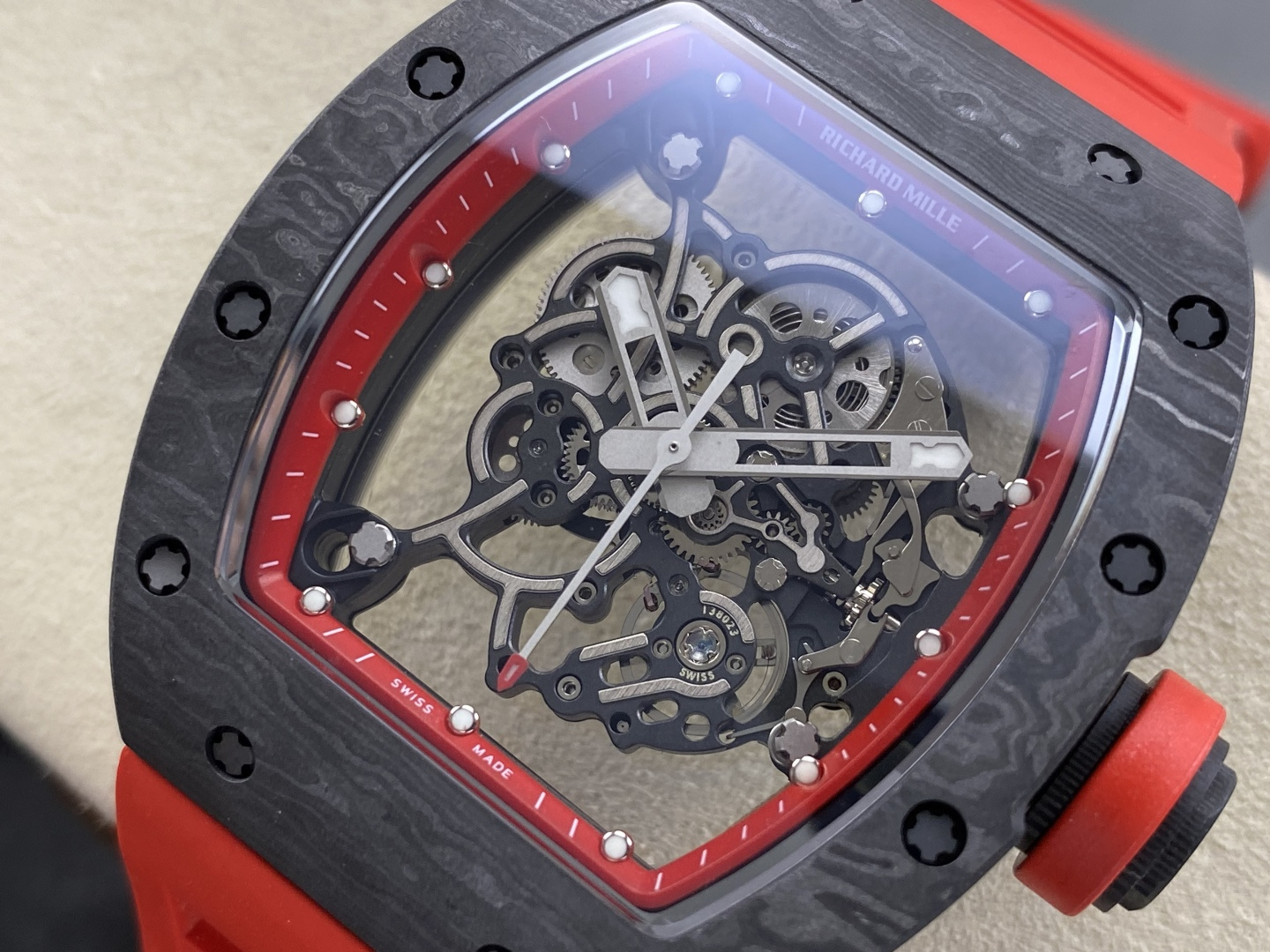 Richard Mille RM 055 RM055 Carbon composite Rubber strap 49.90 x 42.70 mm Configuration 040740 1:1 Superclone - Image 11
