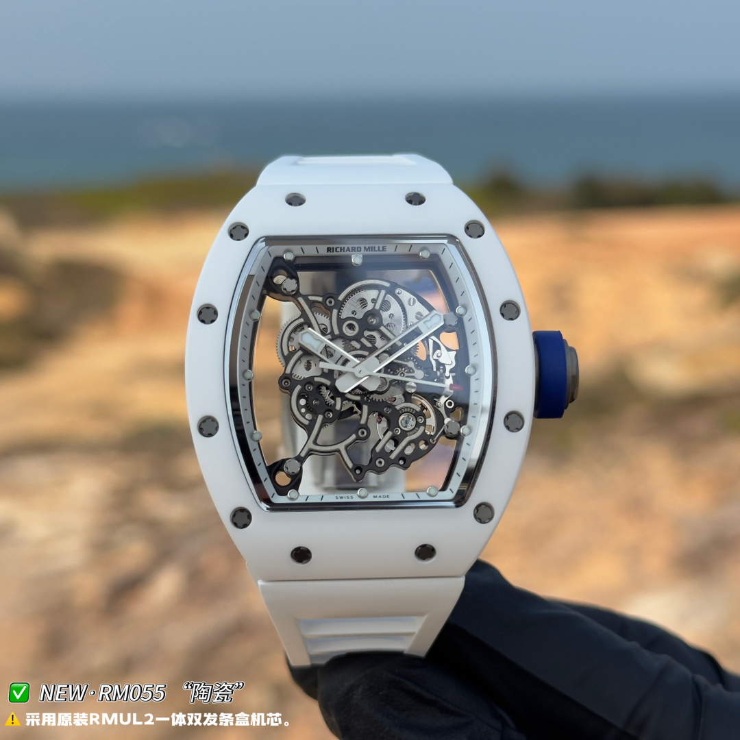 Richard Mille RM 055 RM055 White Ceramic Rubber strap 49.90 x 42.70 mm Configuration B5006C 1:1 Superclone - Image 5