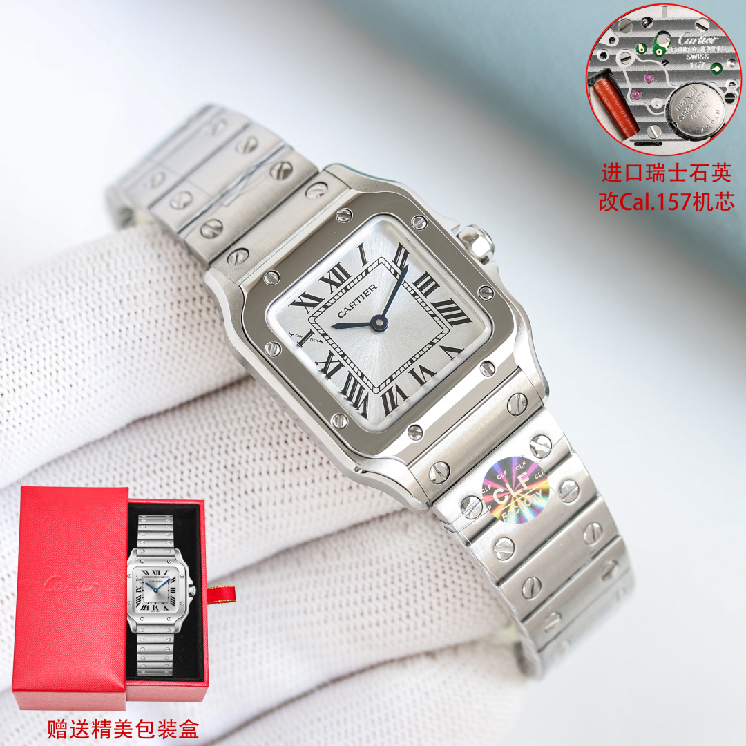 Cartier Santos Silver dial 27 mm CLF Factory Configuration D14A70 1:1 Superclone - Image 4