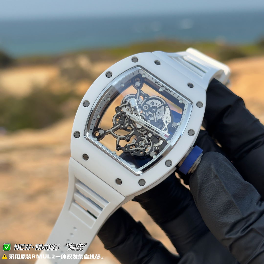 Richard Mille RM 055 RM055 White Ceramic Rubber strap 49.90 x 42.70 mm Configuration B5006C 1:1 Superclone - Image 3