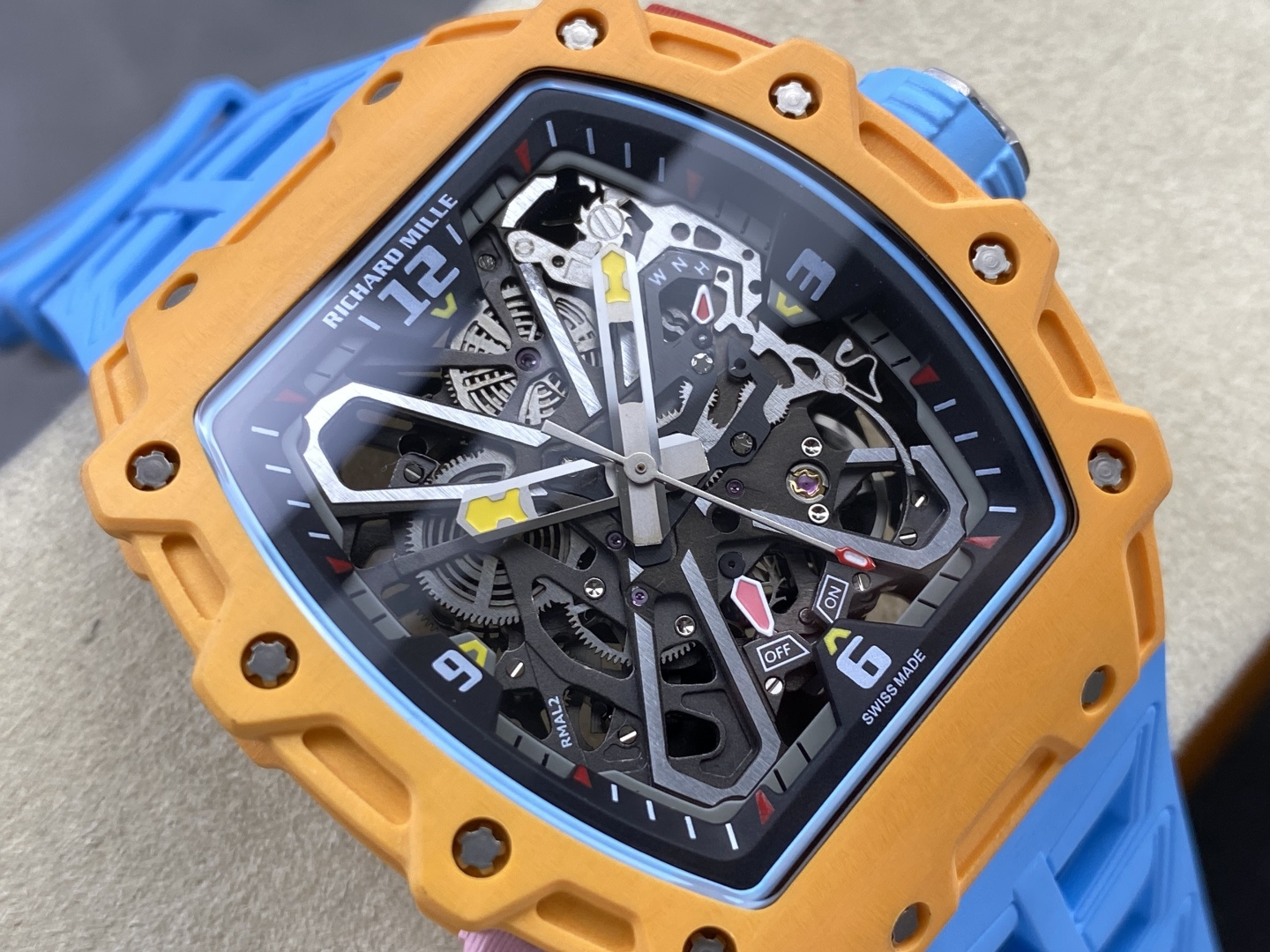 Richard Mille RM 035 RM35 Carbon composite 43.15 x 49.95 mm Skeleton / openworked CLEAN Factory Configuration EFEDF2 1:1 Superclone - Image 10